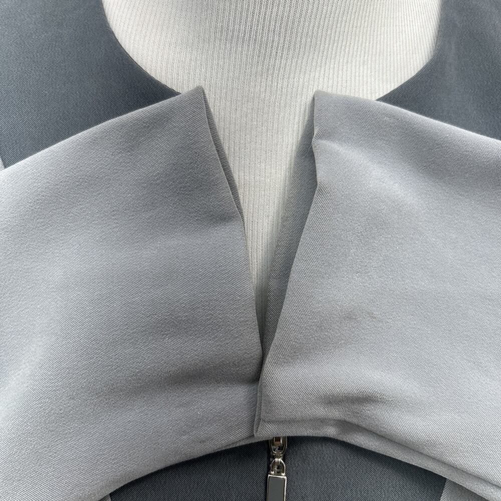 Jason Mathews Womens 4 Grey Geometric Colorblock Zip Up Jacket Collarless Mod - Picture 2 of 10